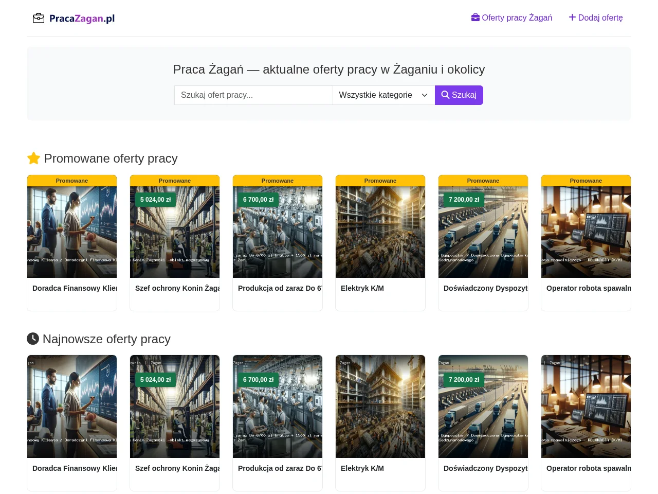 Praca Żagań website screenshot
