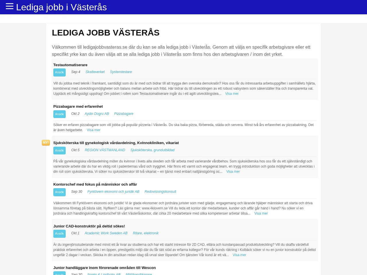 ledigajobbvasteras screenshot ledigajobbvasteras website screenshot