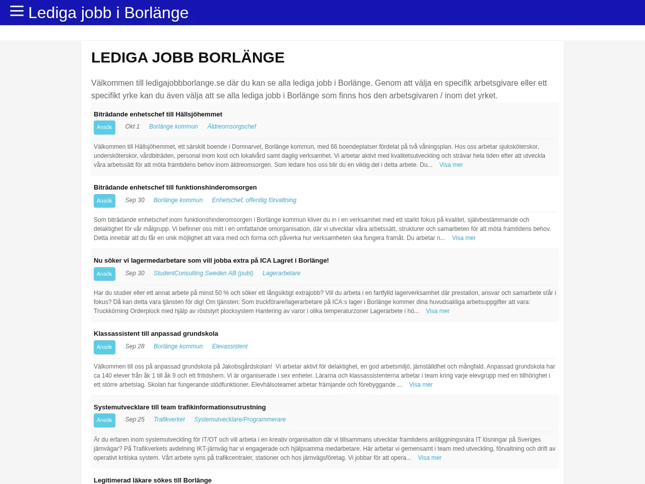 ledigajobbborlange website screenshot