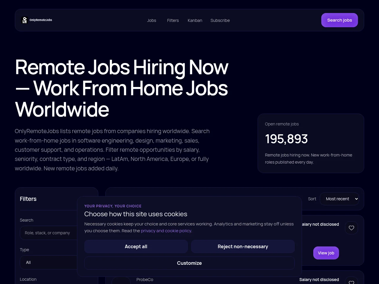 OnlyRemoteJobs website screenshot
