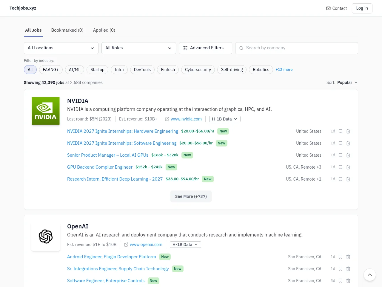 Techjobs website screenshot