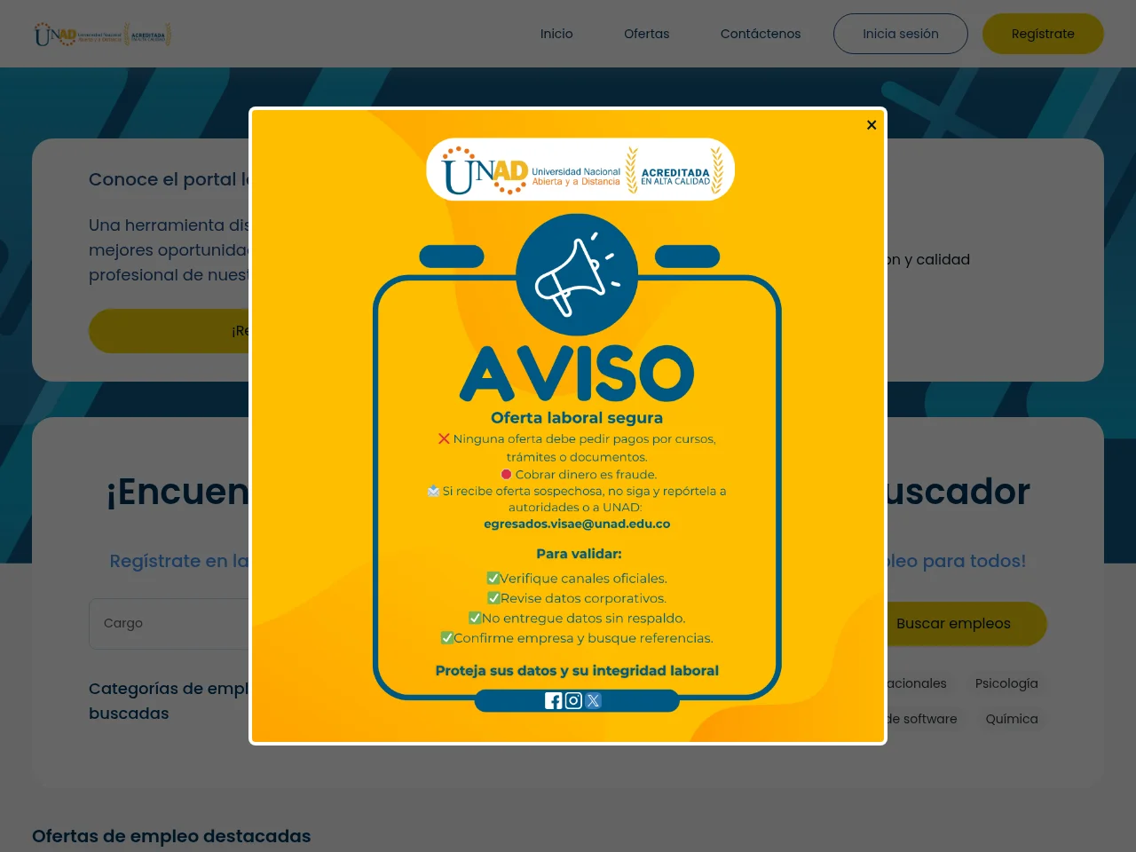 Portal Laboral Unadista website screenshot
