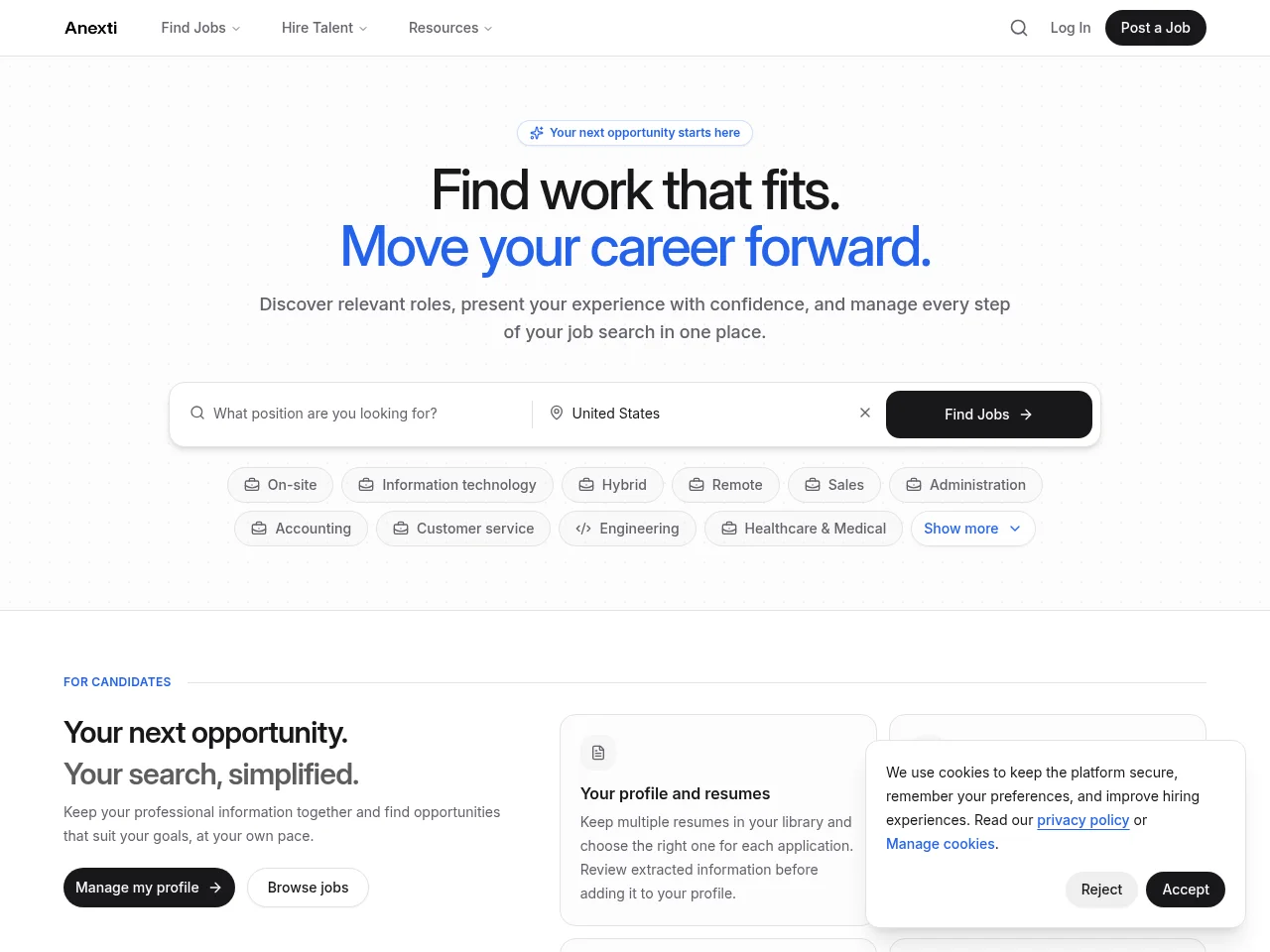 Anexti website screenshot