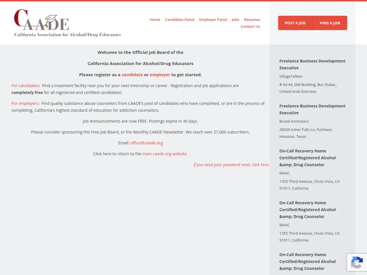 CAADE Job Board website screenshot