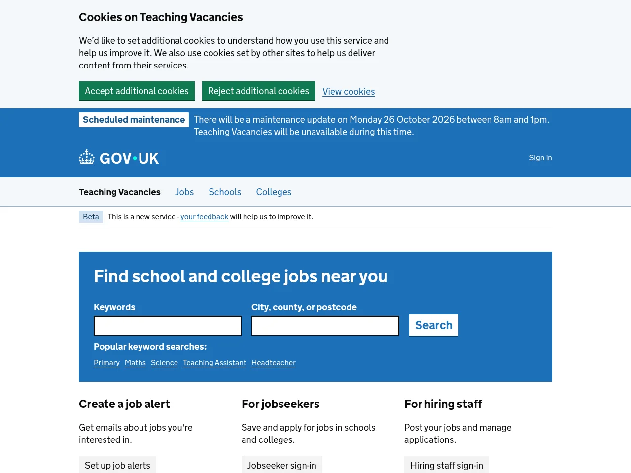 Teaching Vacancies screenshot Teaching Vacancies website screenshot