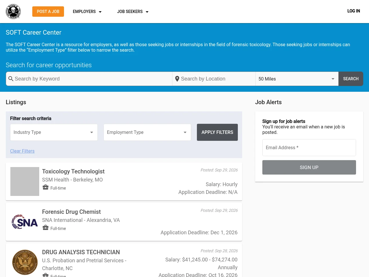 Society of Forensic Toxicologists Career Center screenshot Society of Forensic Toxicologists Career Center website screenshot