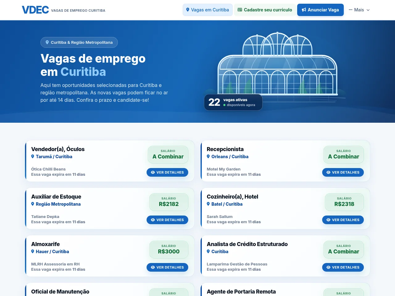 VDEC — Vagas de Emprego em Curitiba website screenshot