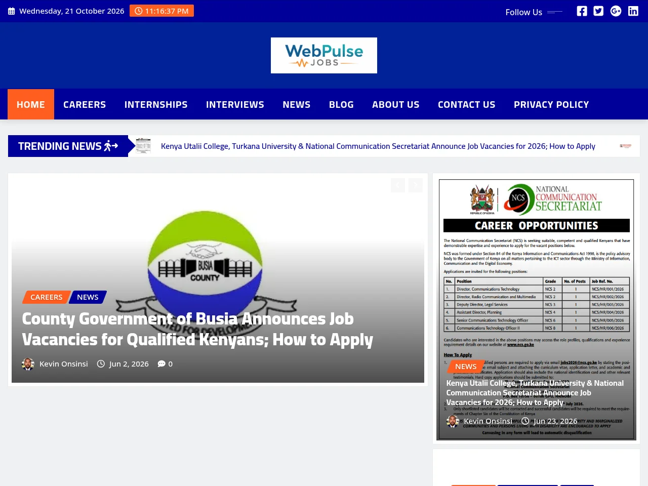WebPulse Jobs website screenshot