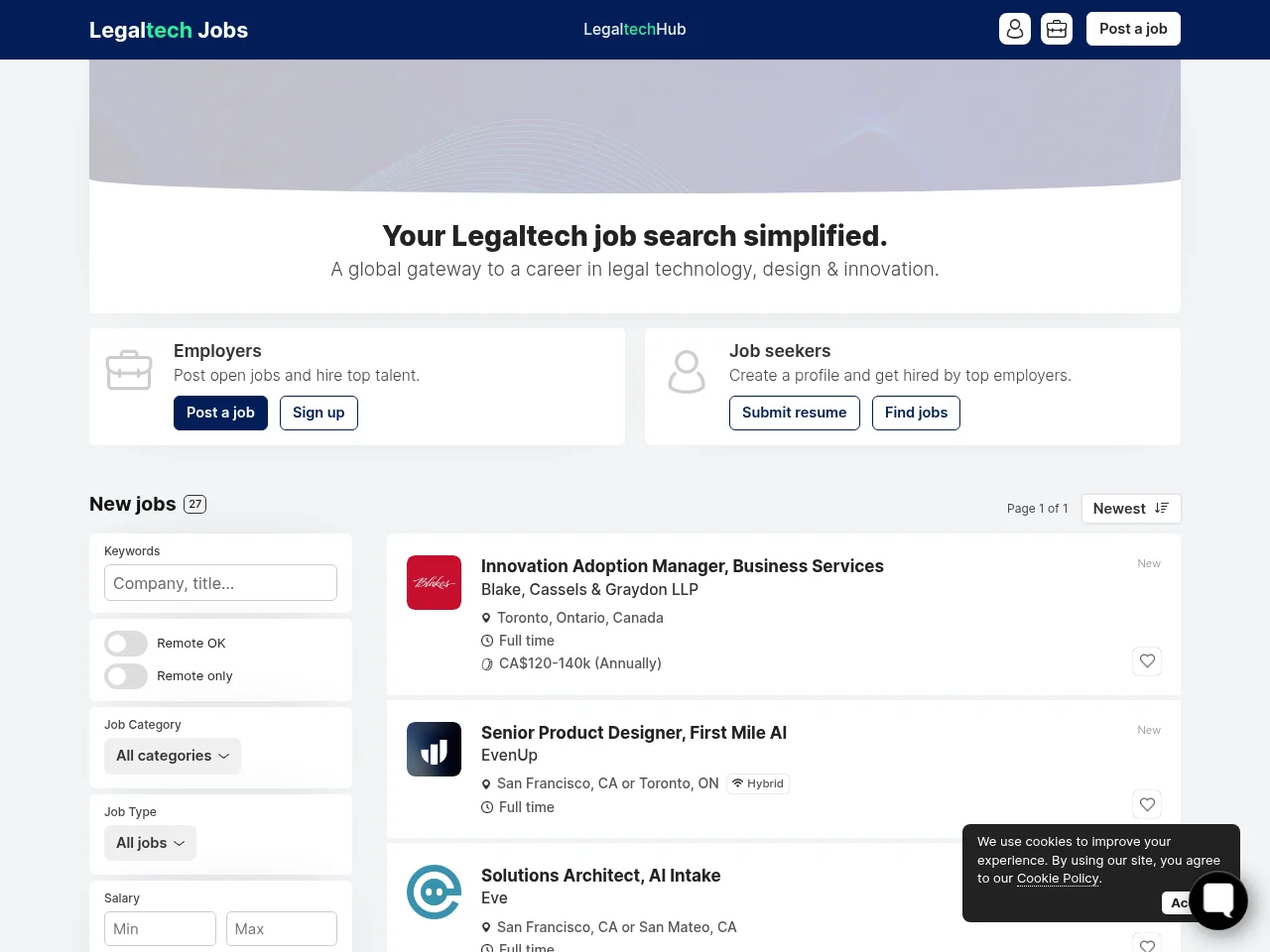 Legaltech Jobs website screenshot