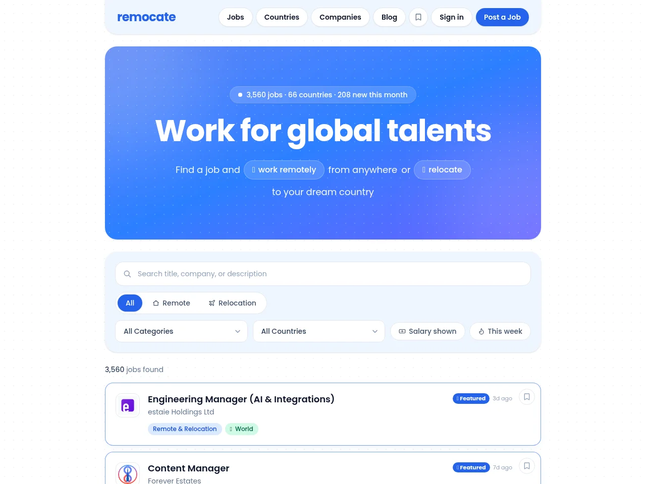 remocate website screenshot