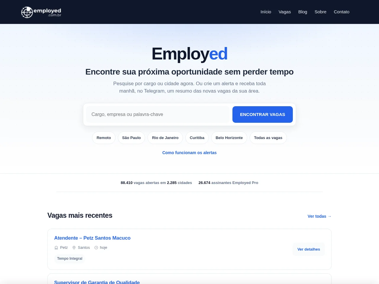 Employed screenshot Employed website screenshot
