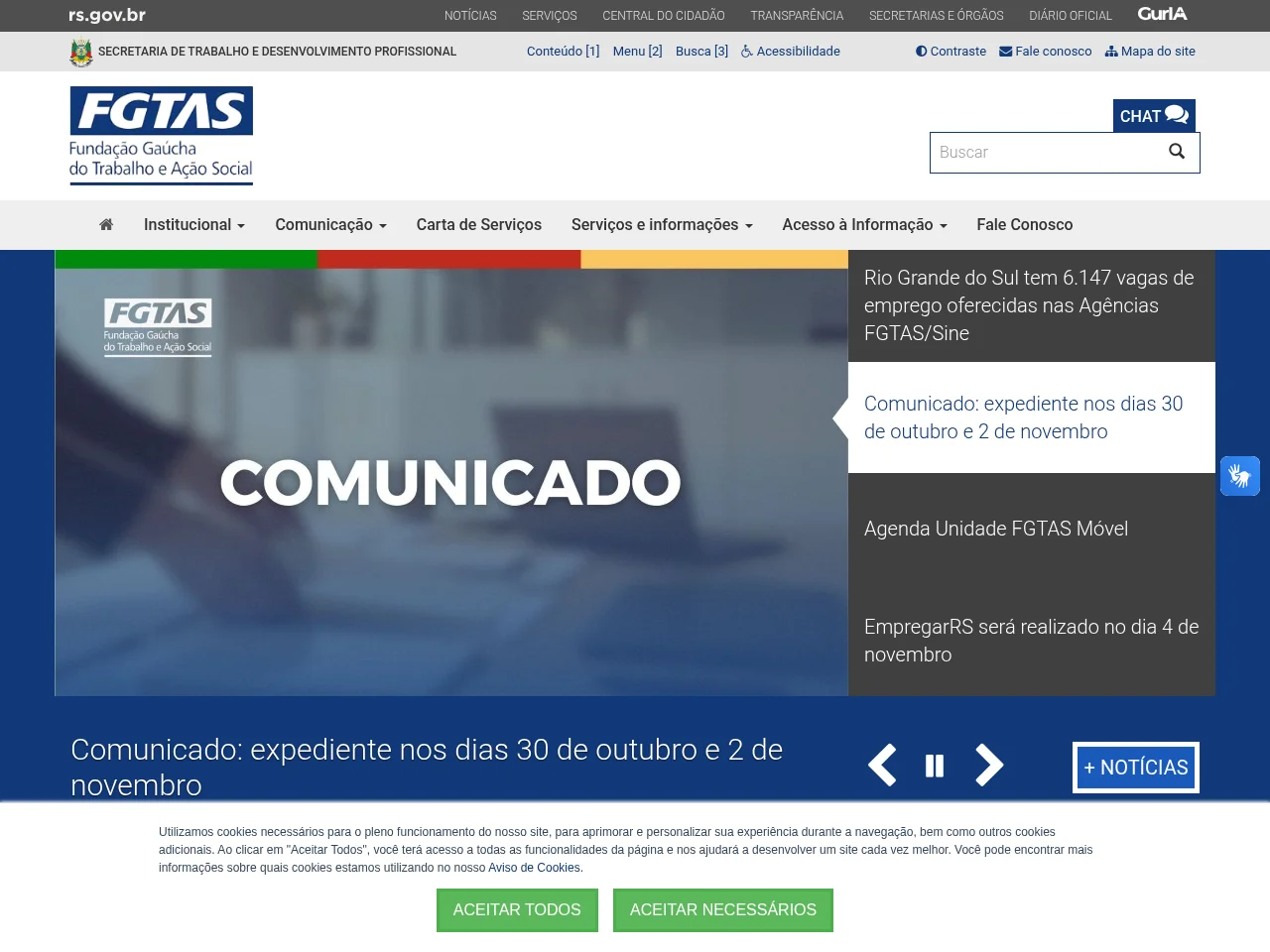Fundação Gaúcha do Trabalho e Ação Social screenshot Fundação Gaúcha do Trabalho e Ação Social website screenshot