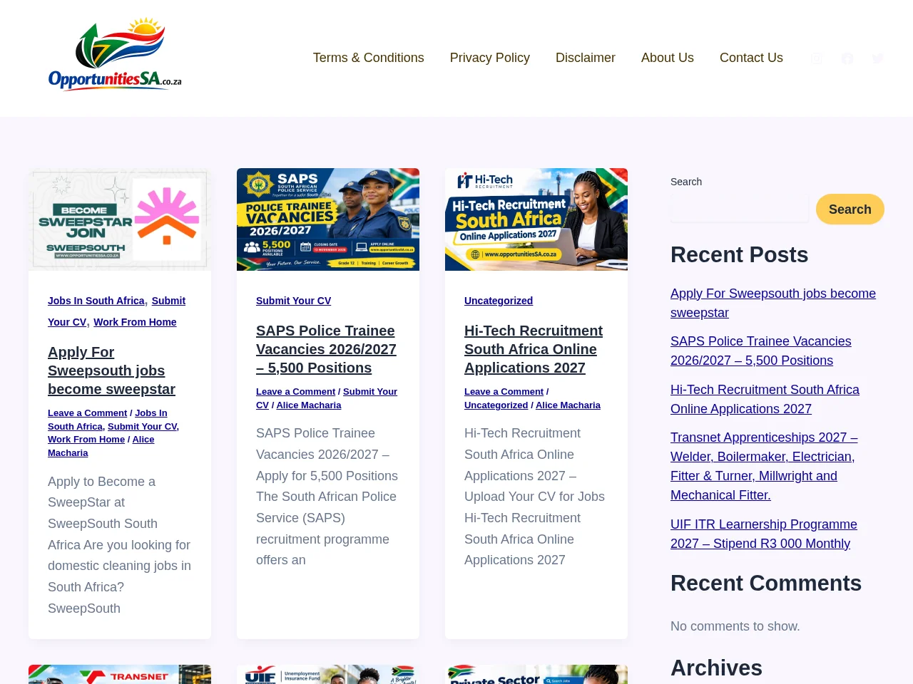 Opportunities SA website screenshot