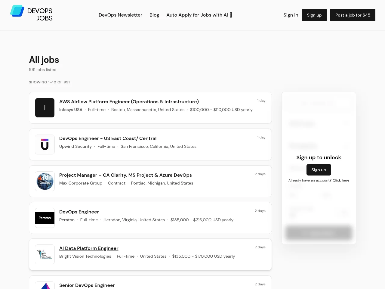 DevOpsJobs screenshot DevOpsJobs website screenshot