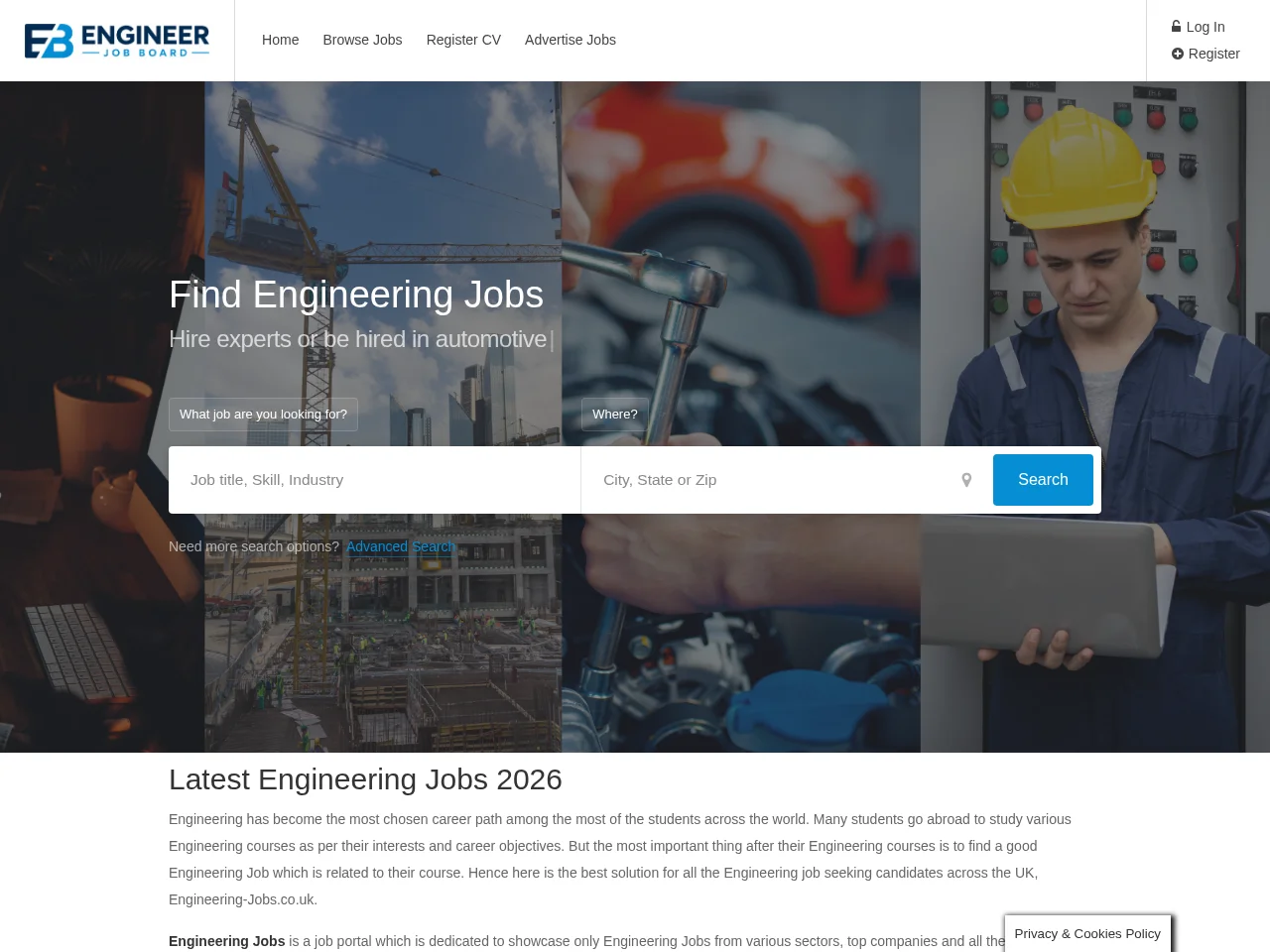 Engineer Job Board website screenshot