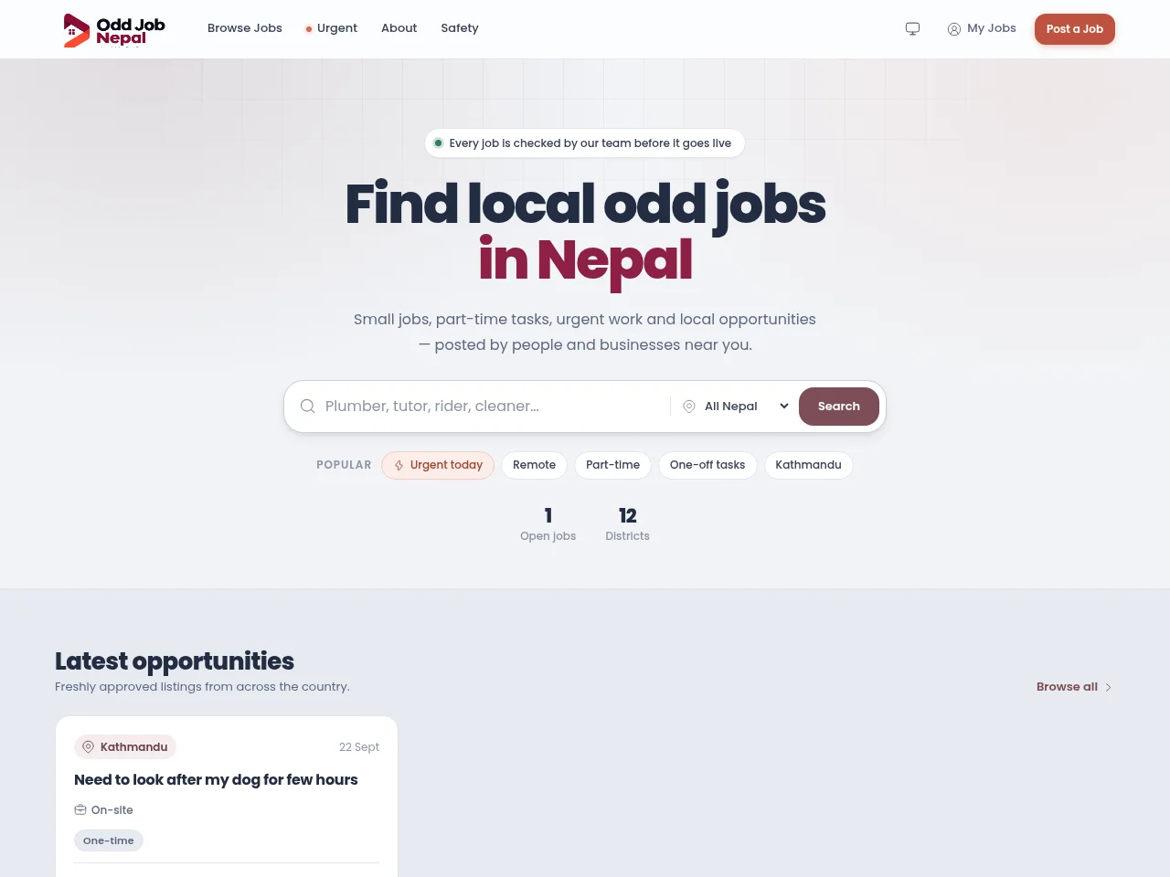 Odd Job Nepal screenshot Odd Job Nepal website screenshot