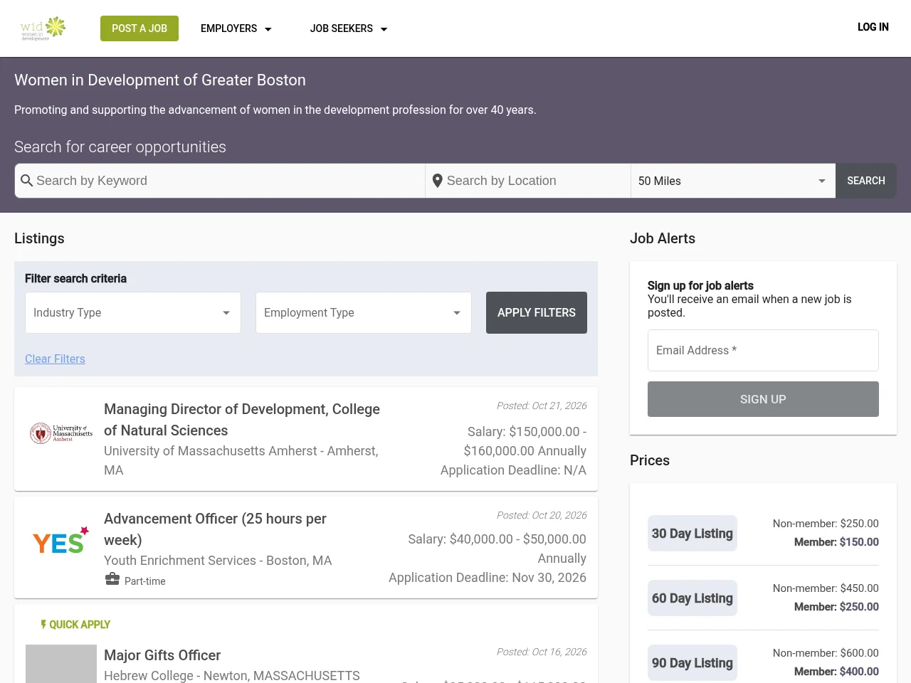Women in Development of Greater Boston's Job Board screenshot Women in Development of Greater Boston's Job Board website screenshot