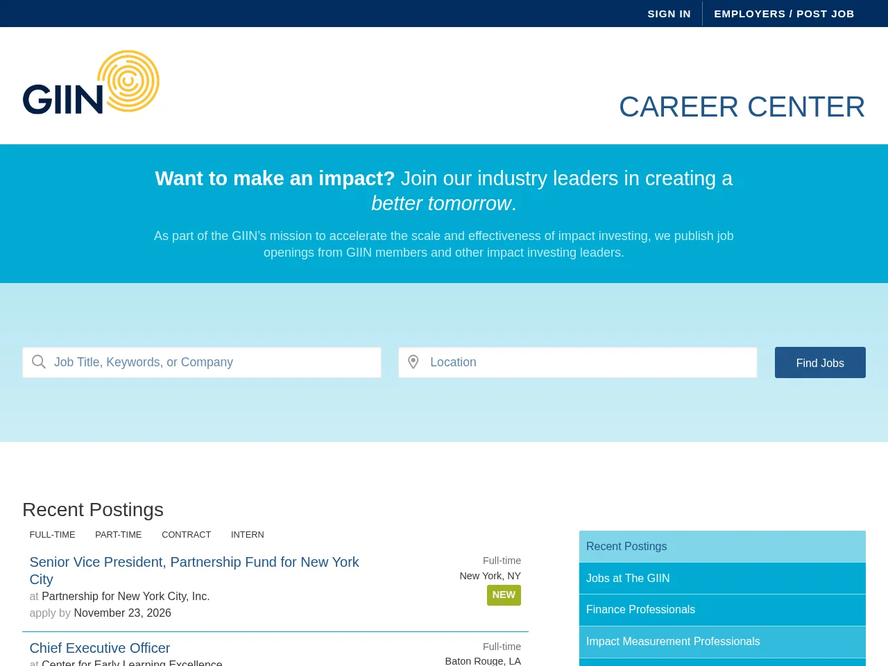 Impact Investing Jobs website screenshot