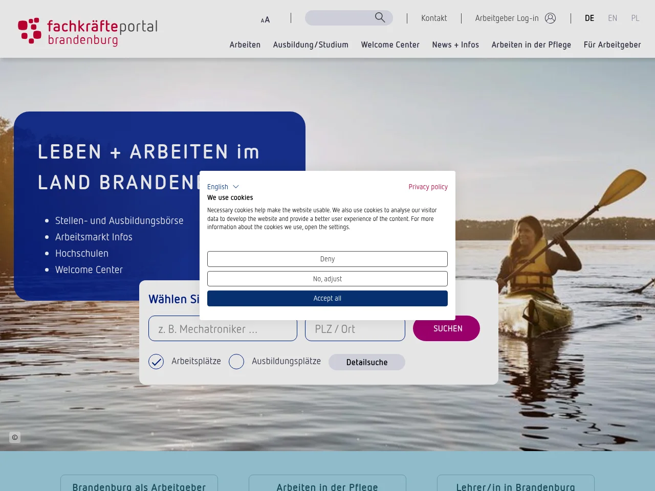 Fachkräfteportal Brandenburg website screenshot