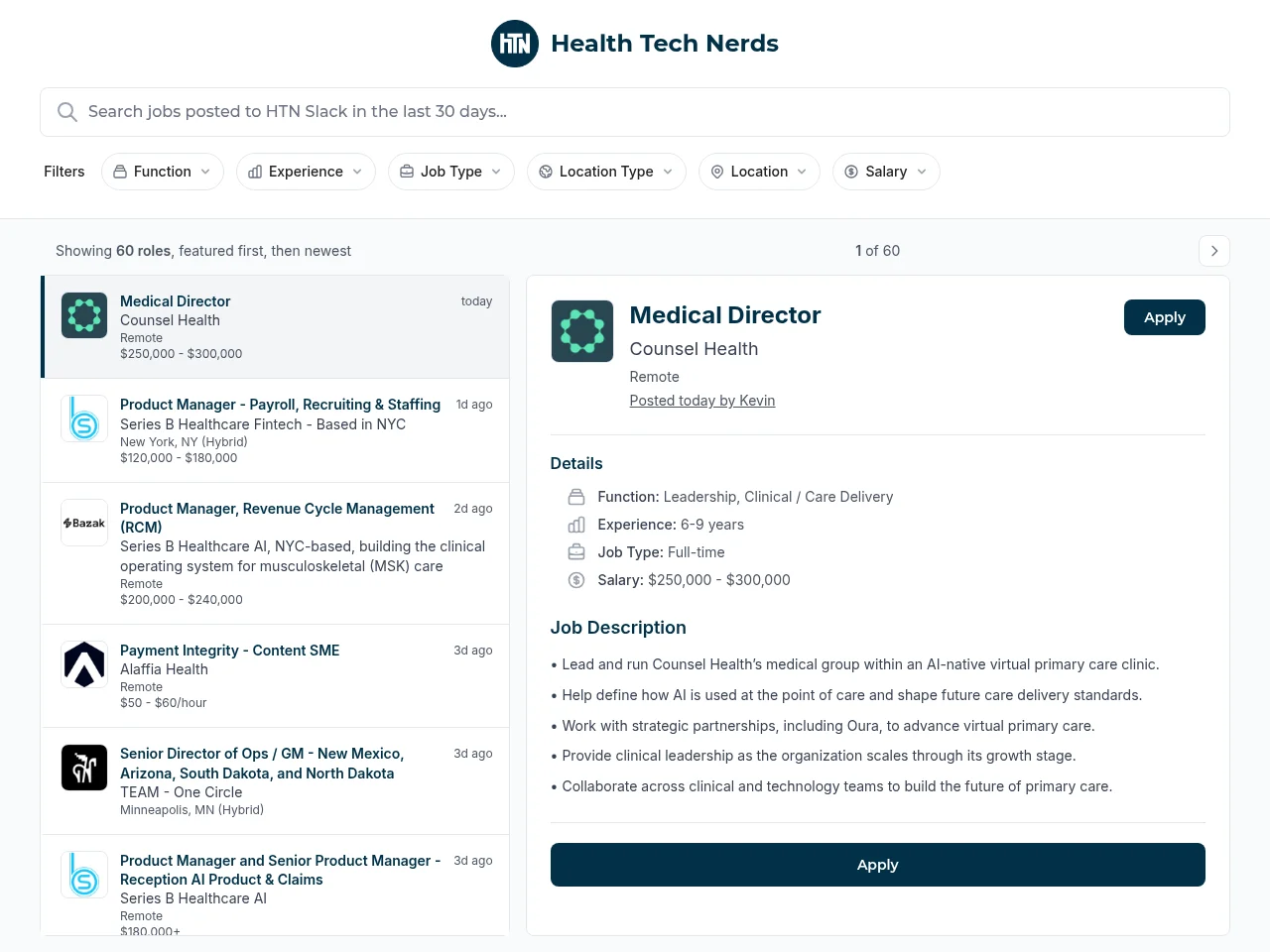 Health Tech Nerds Job Board screenshot Health Tech Nerds Job Board website screenshot