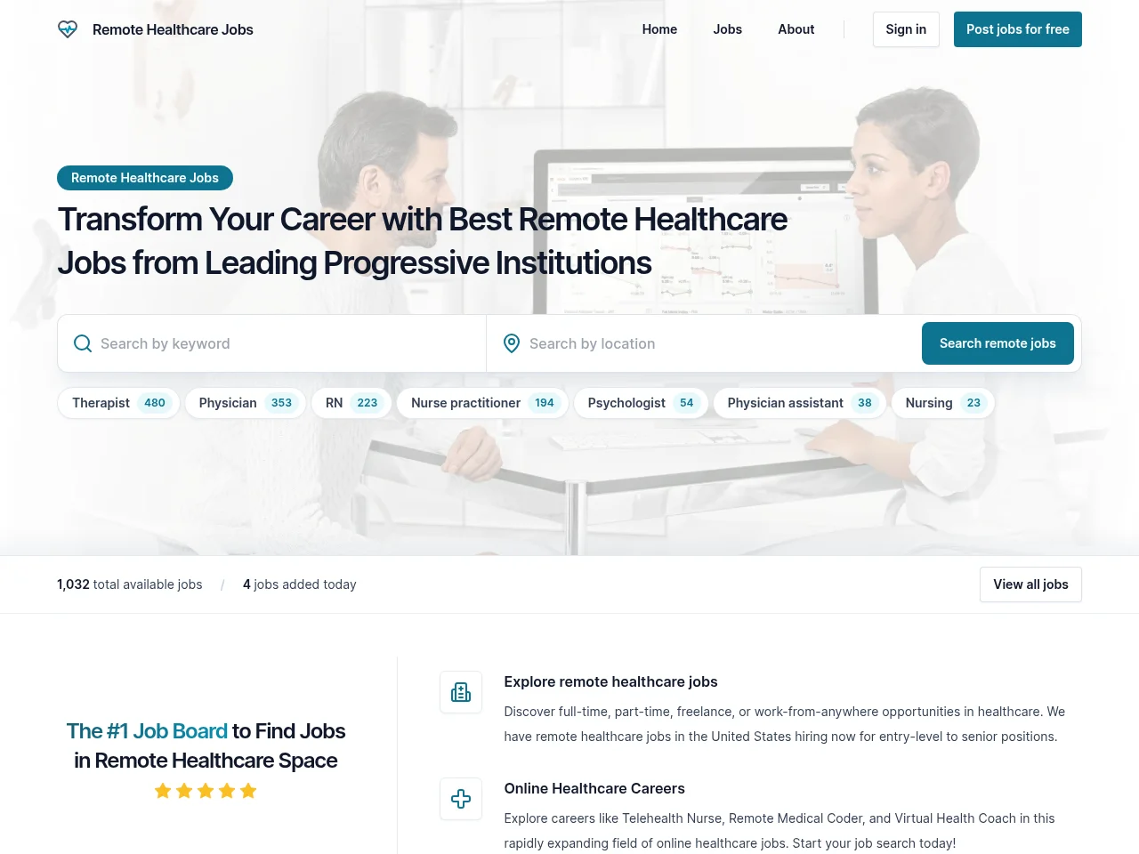 Remote Healthcare Jobs website screenshot
