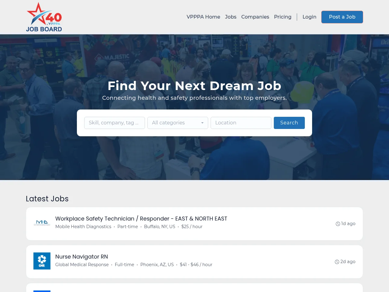 VPPPA Job Board website screenshot