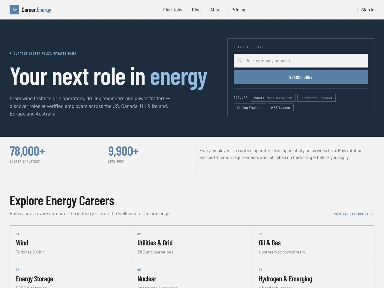 Career website screenshot