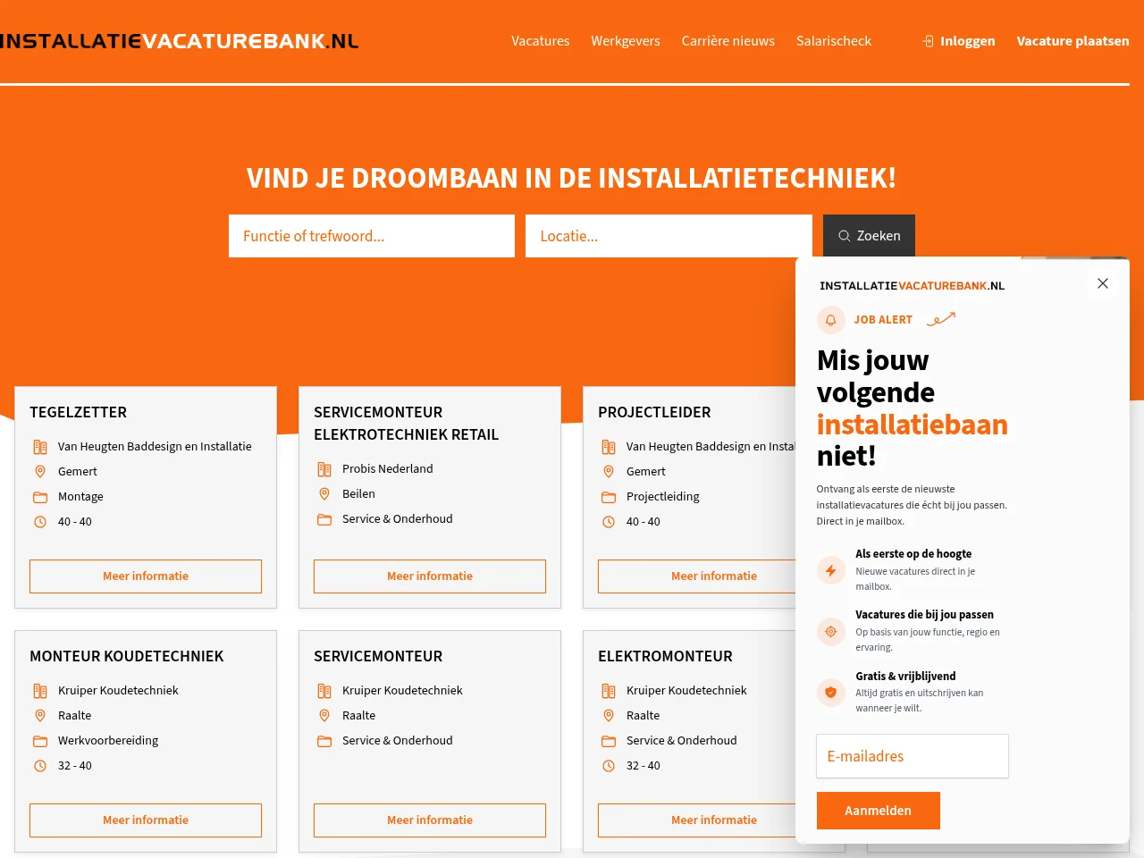 Installatie Vacaturebank website screenshot
