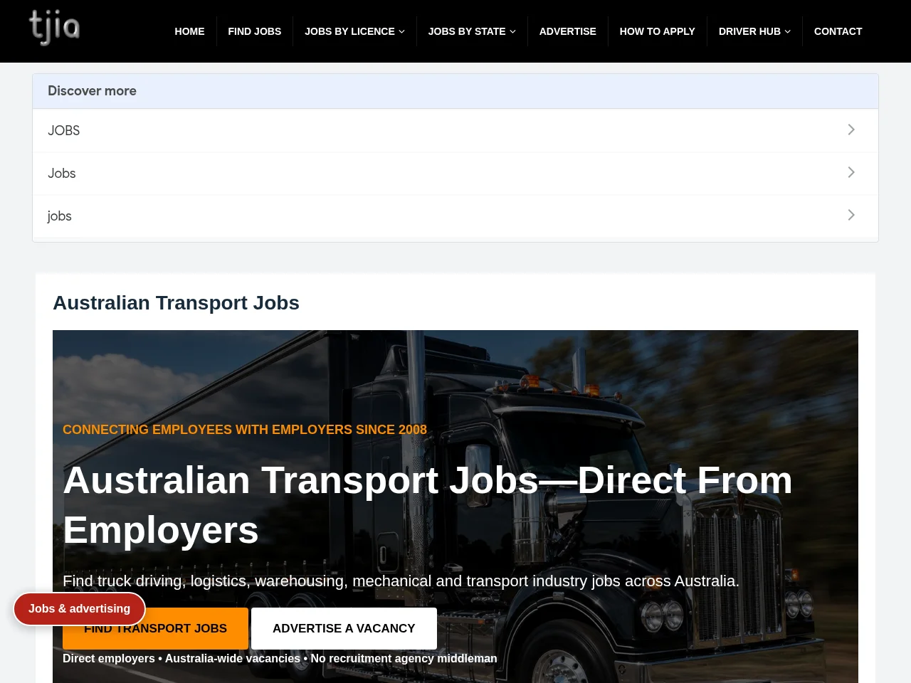 Transport Jobs In Australia website screenshot