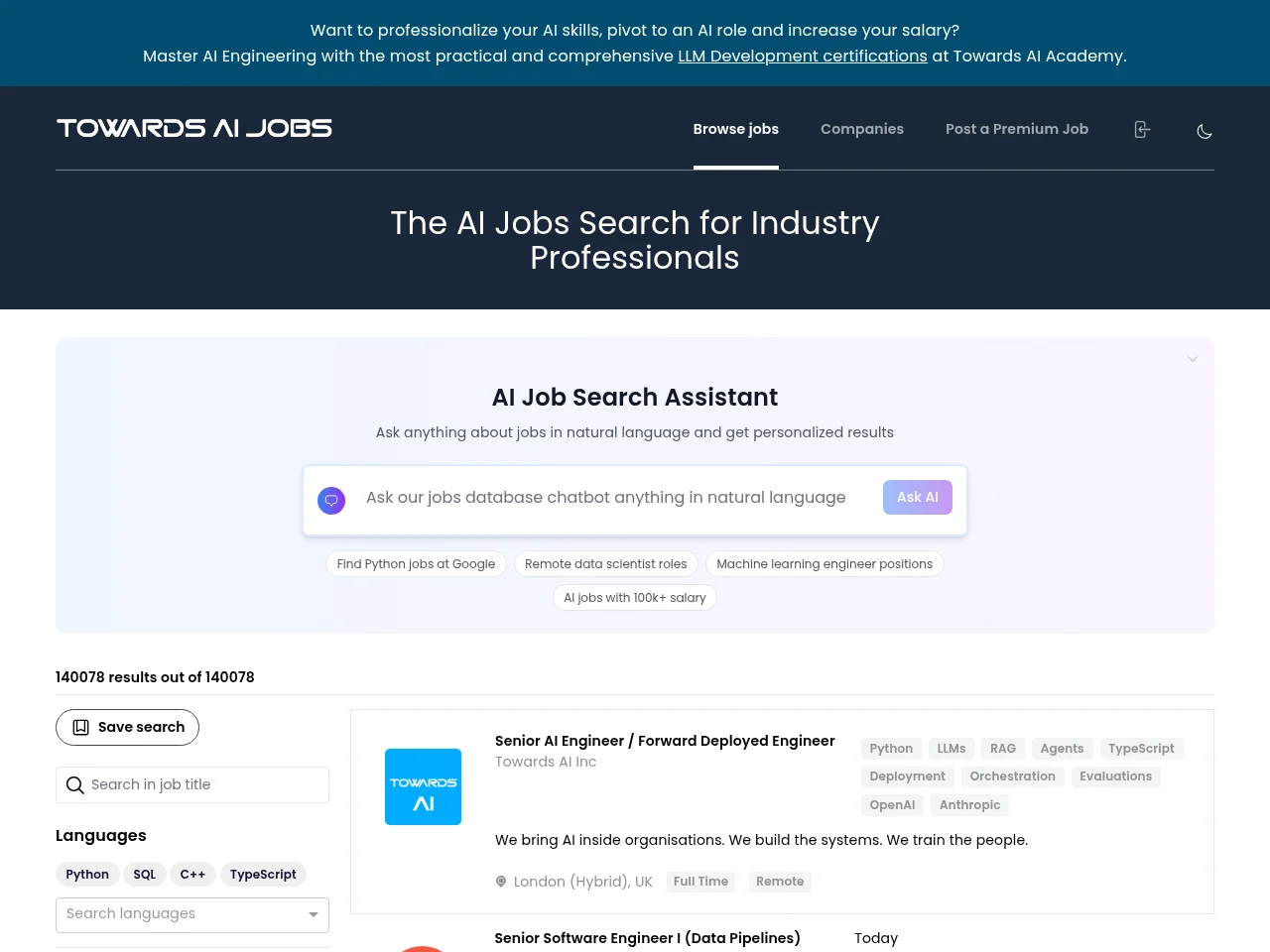 Towards AI Jobs screenshot Towards AI Jobs website screenshot