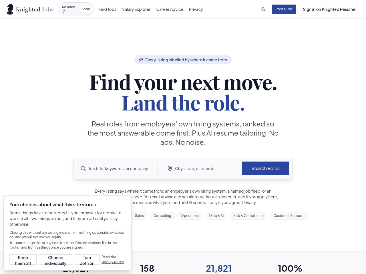 Knighted Jobs website screenshot