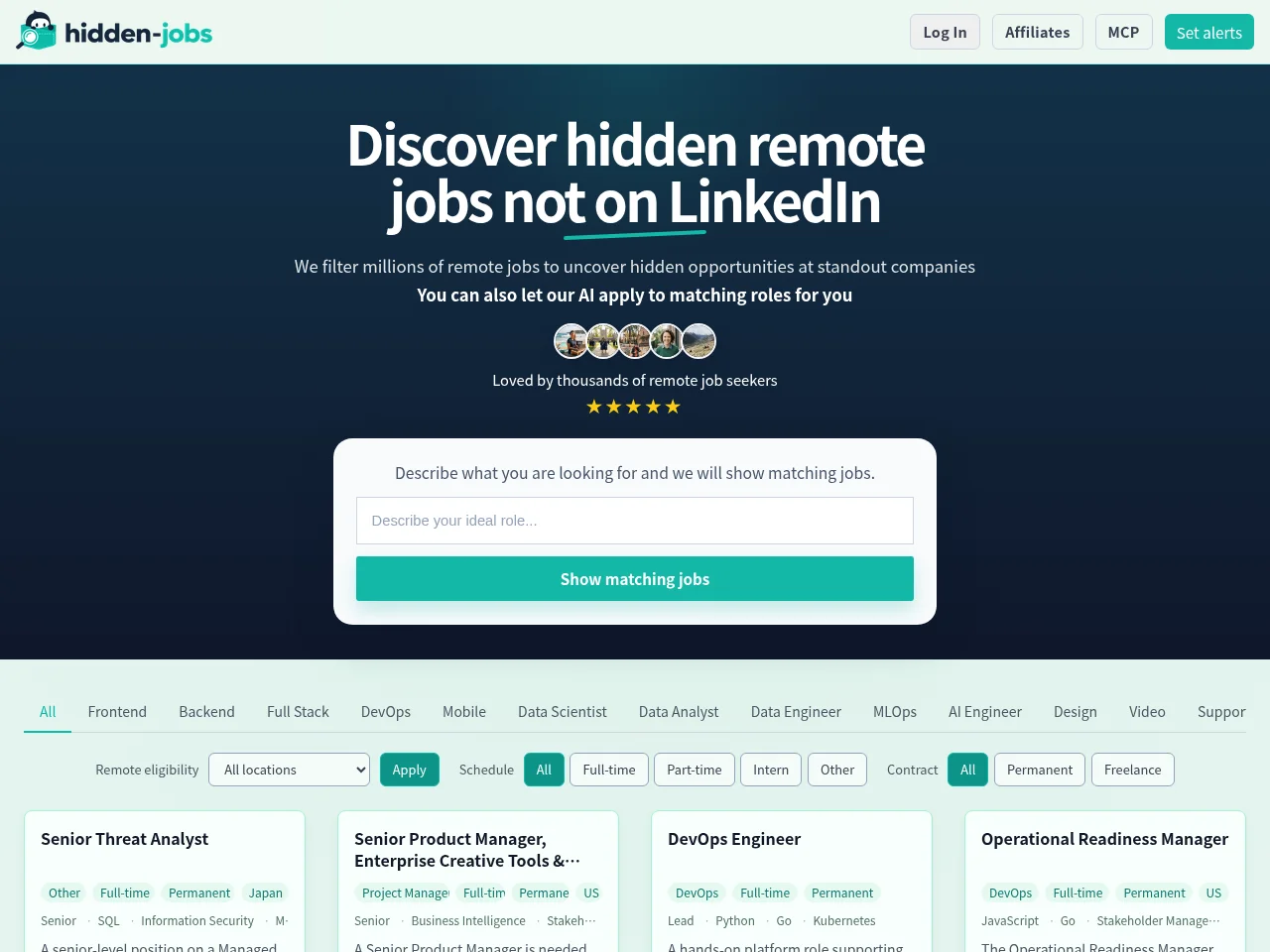 Hidden Jobs website screenshot
