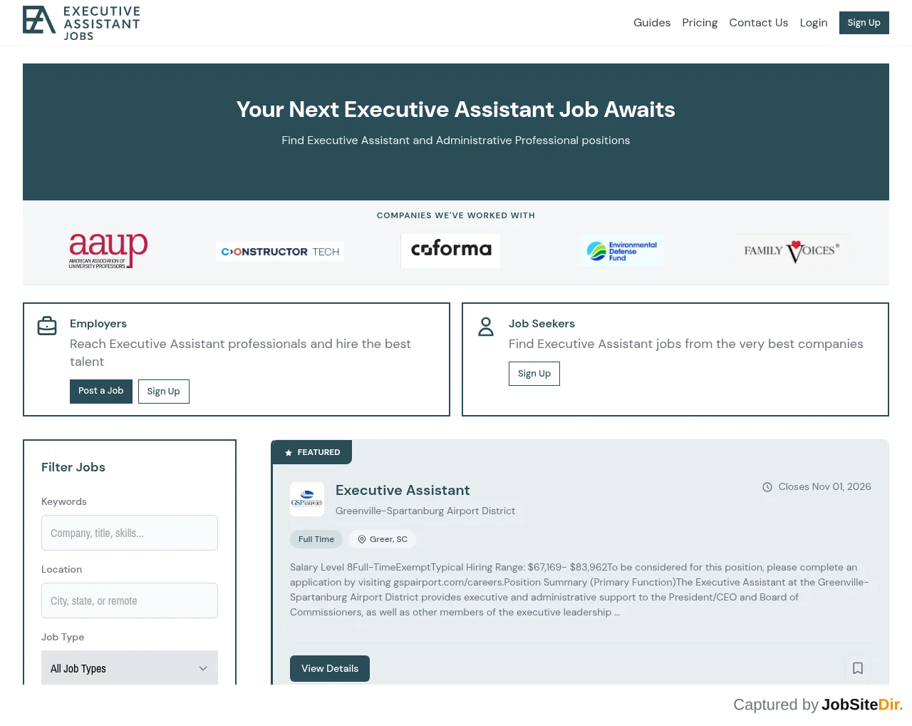 Executive Assistant Jobs screenshot Executive Assistant Jobs website screenshot