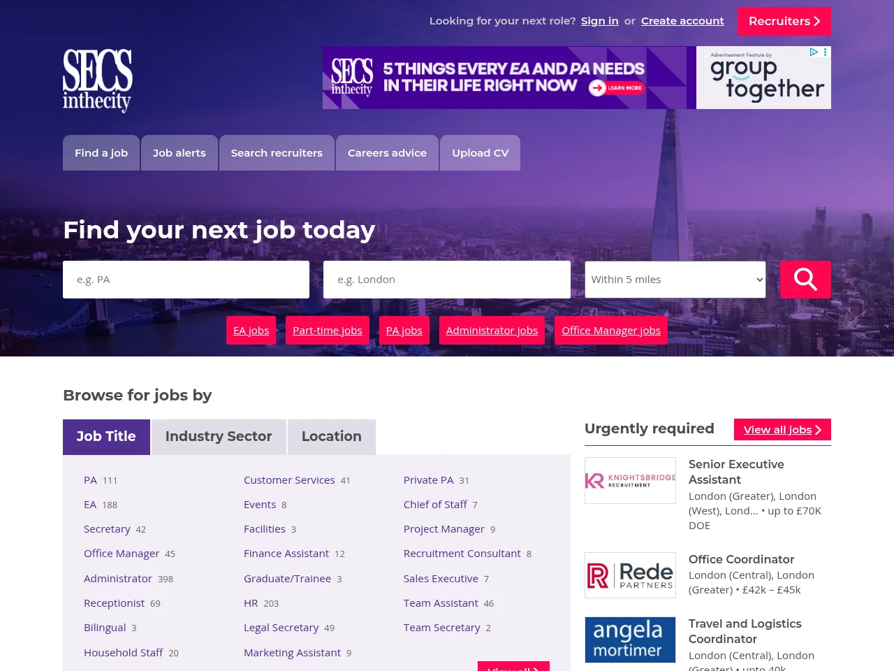 SecsintheCity website screenshot
