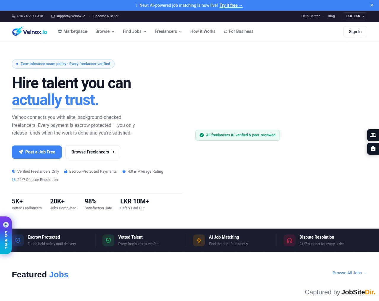 Velnox website screenshot