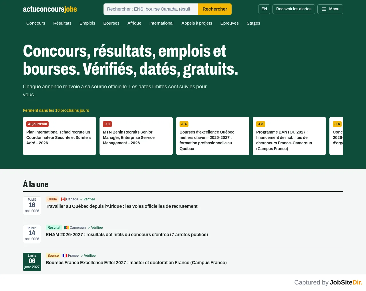 ActuConcoursJobs website screenshot
