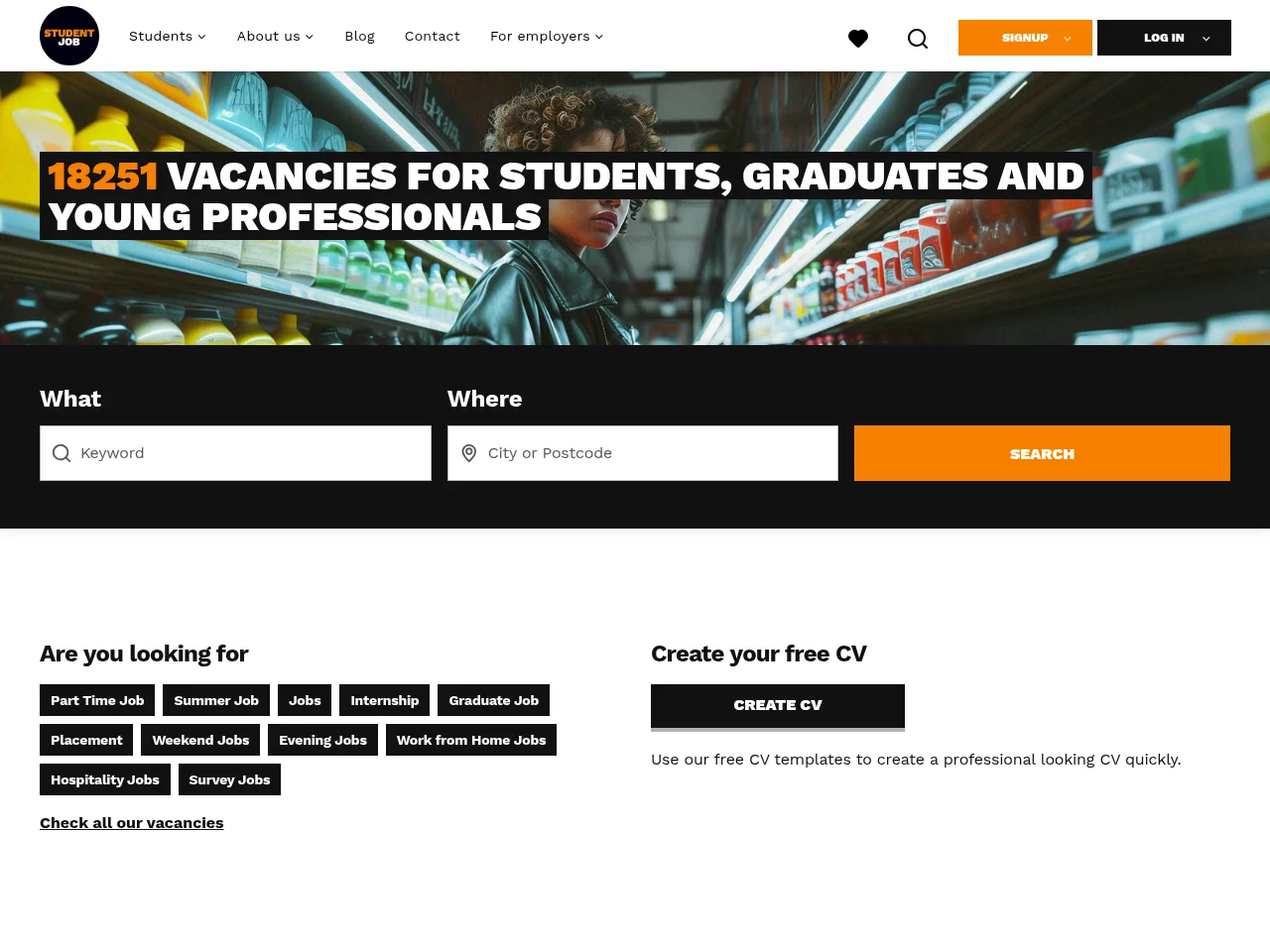StudentJob UK website screenshot