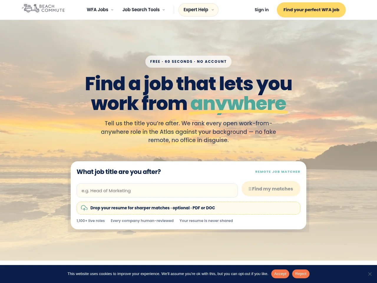 Beach Commute website screenshot