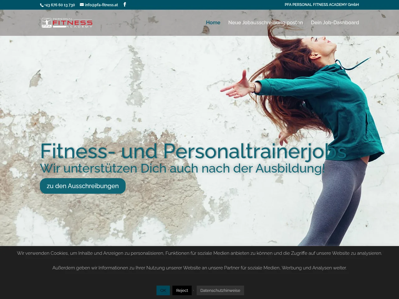 PFA-PERSONAL FITNESS ACADEMY - Jobbörse website screenshot