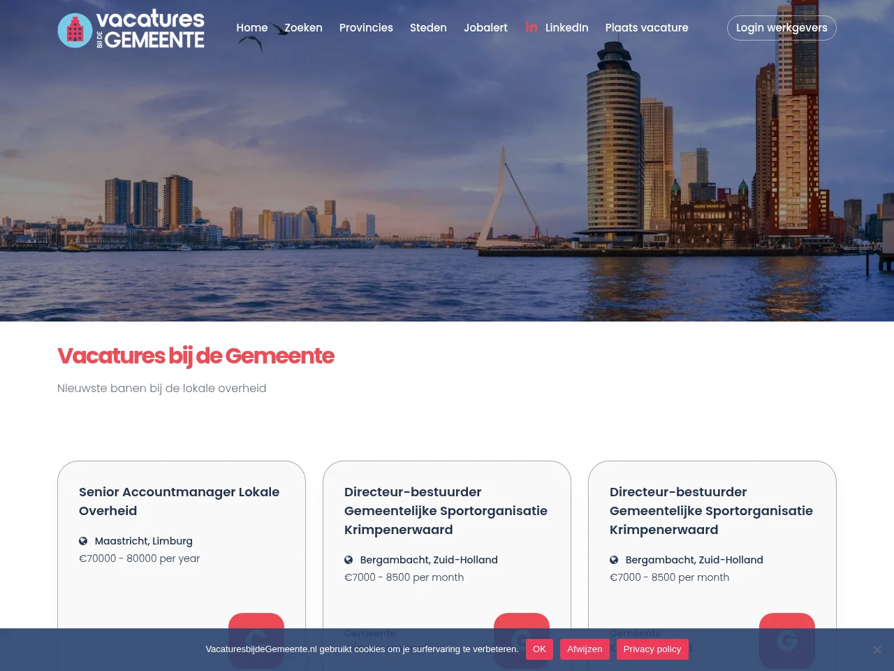 Vacatures bij de Gemeente website screenshot