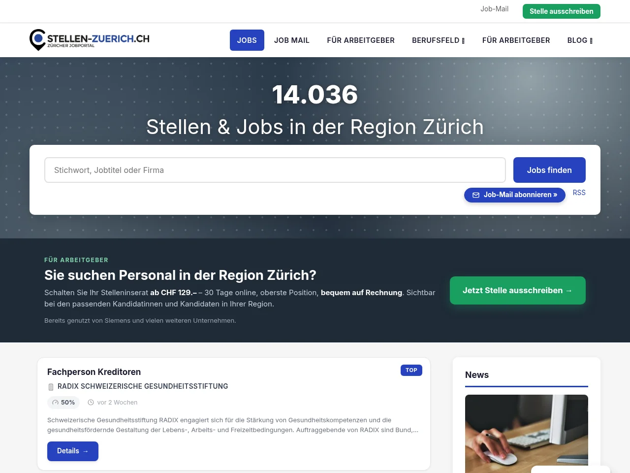 Stellen Zürich screenshot Stellen Zürich website screenshot