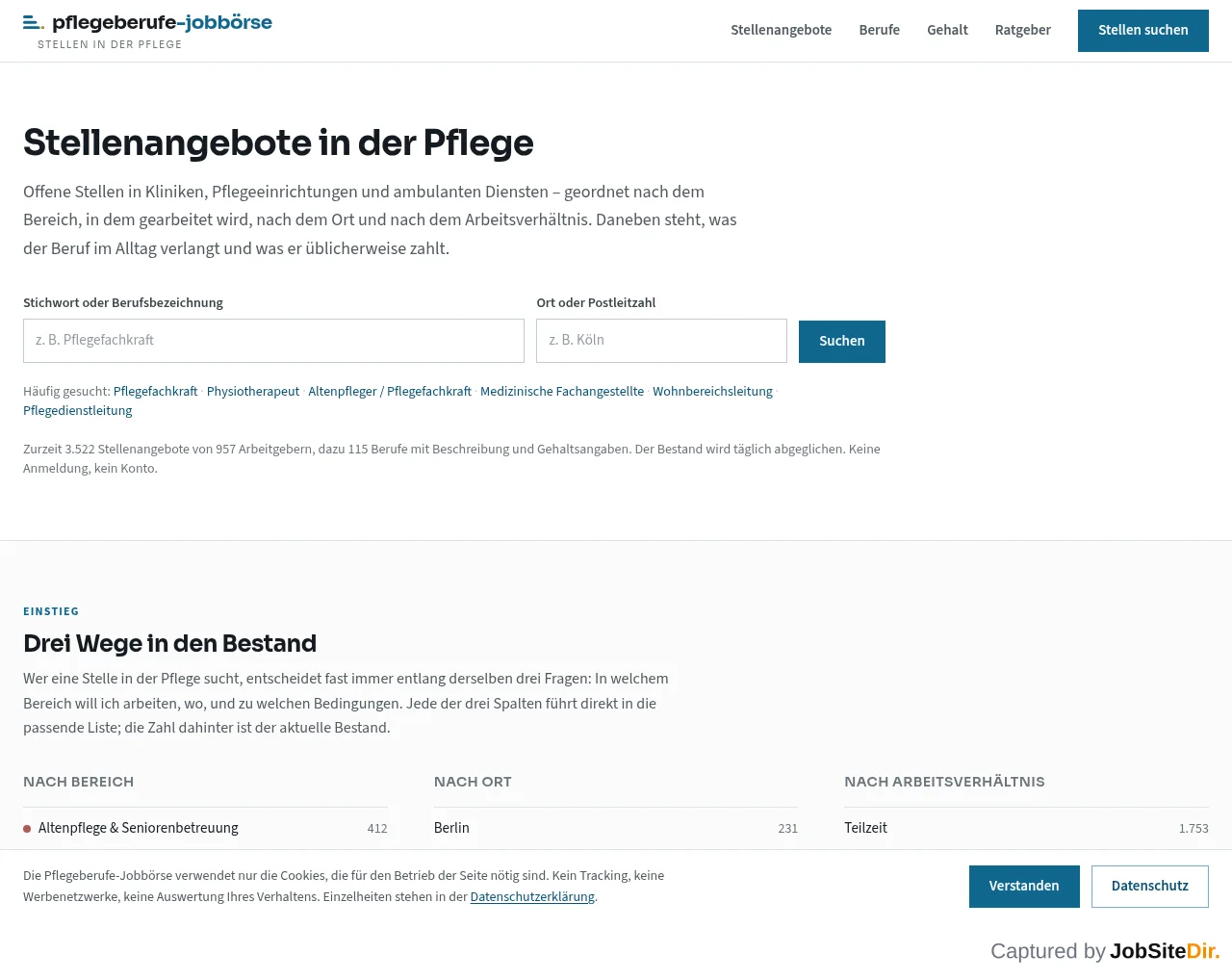 Pflegeberufe-Jobbörse website screenshot