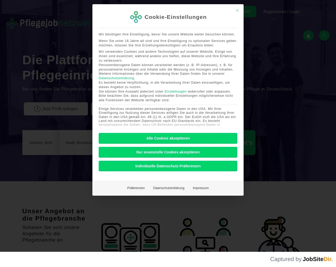 Pflegejobnetzwerk website screenshot