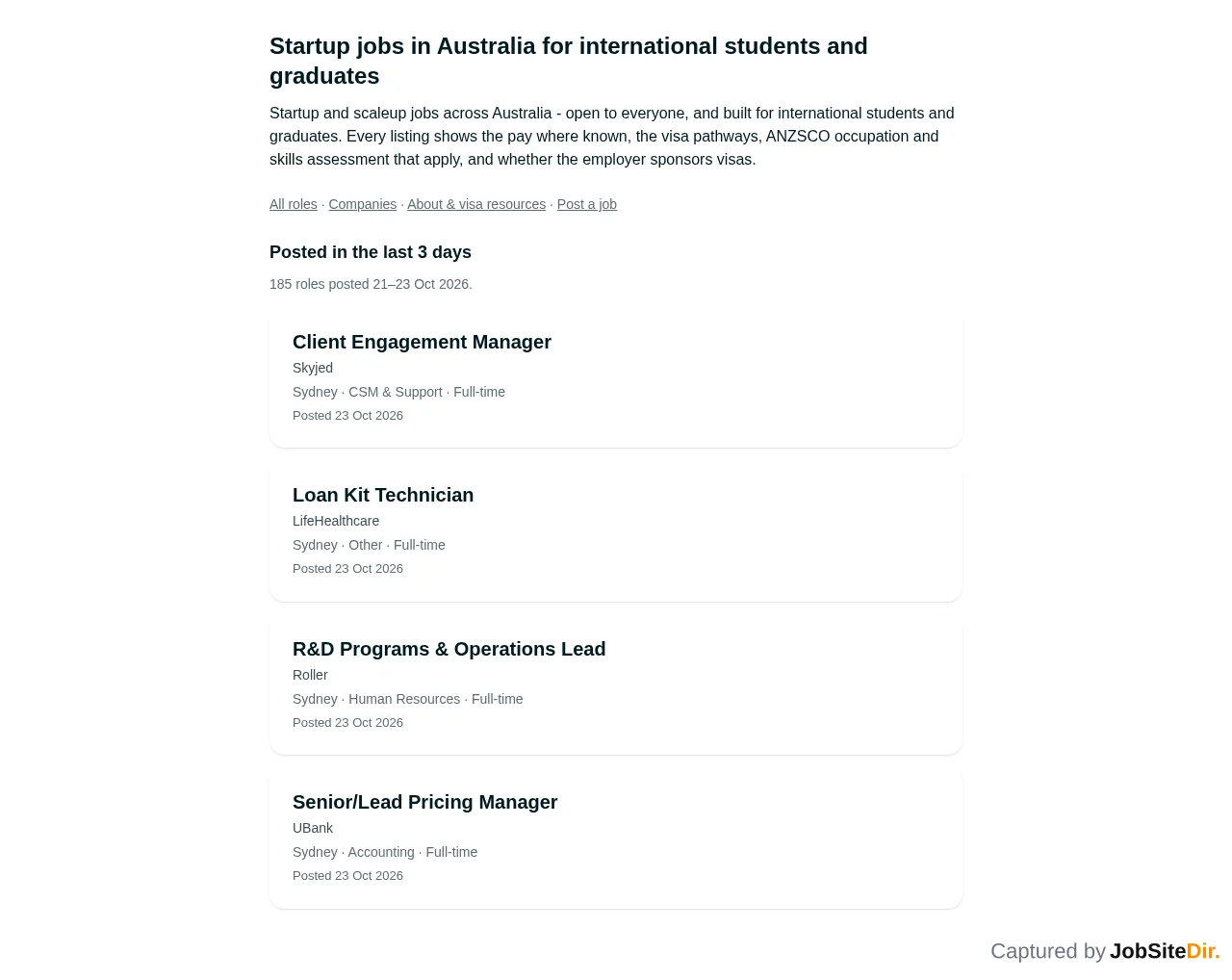 International Student Job Board website screenshot