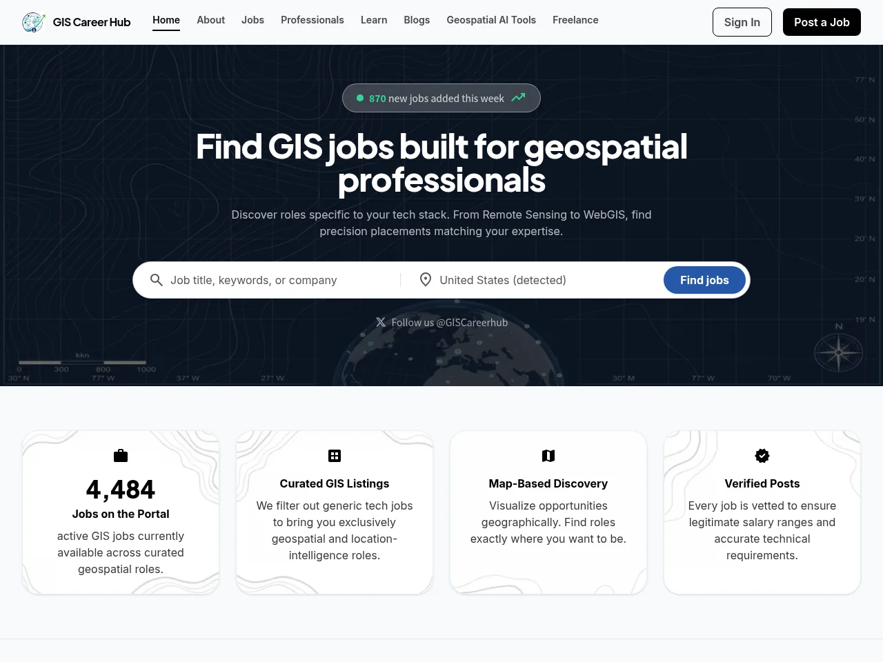 GIS Career Hub website screenshot