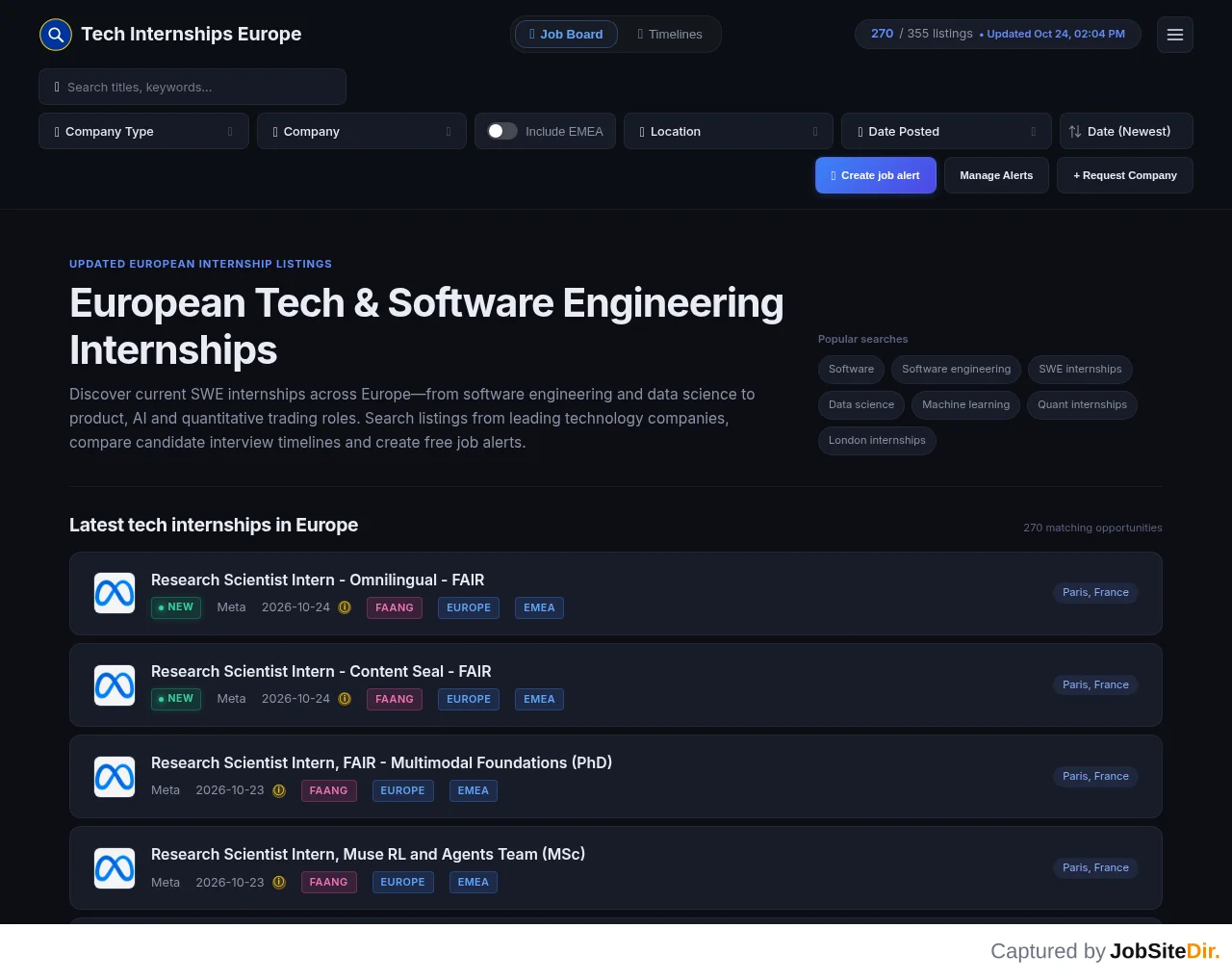 Tech Internships EU screenshot Tech Internships EU website screenshot