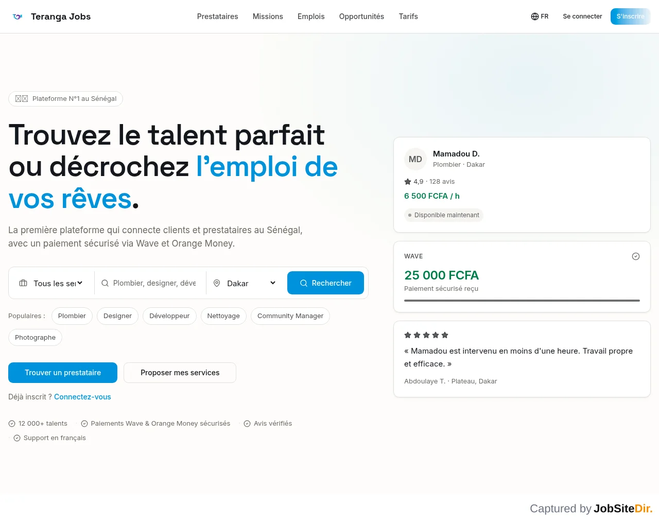 Teranga Jobs website screenshot