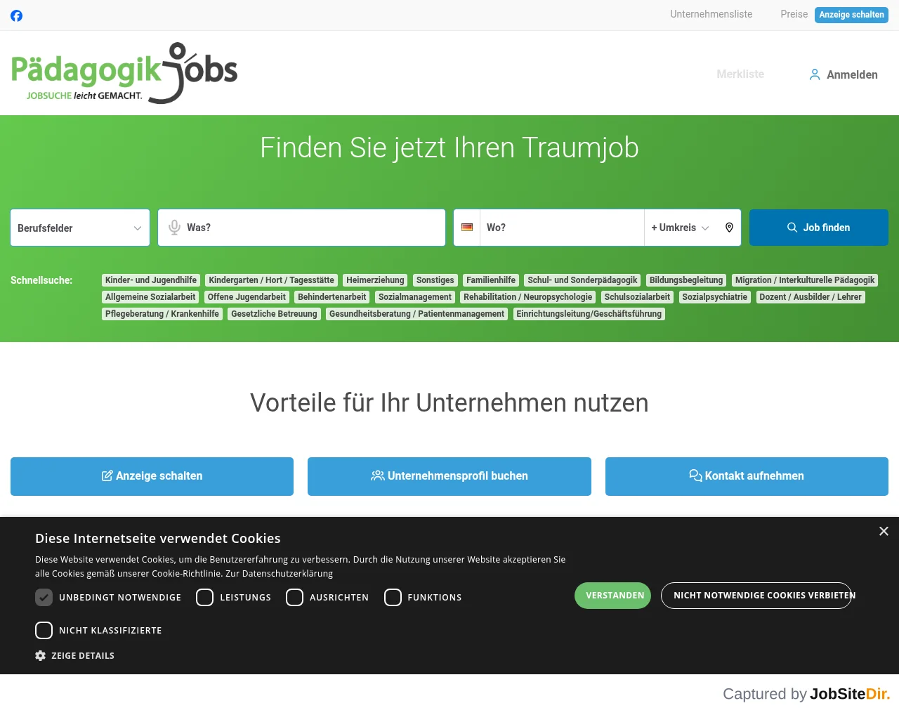 Pädagogik-Jobs website screenshot
