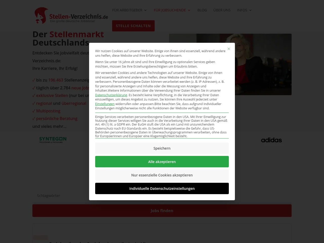 Stellen-Verzeichnis website screenshot