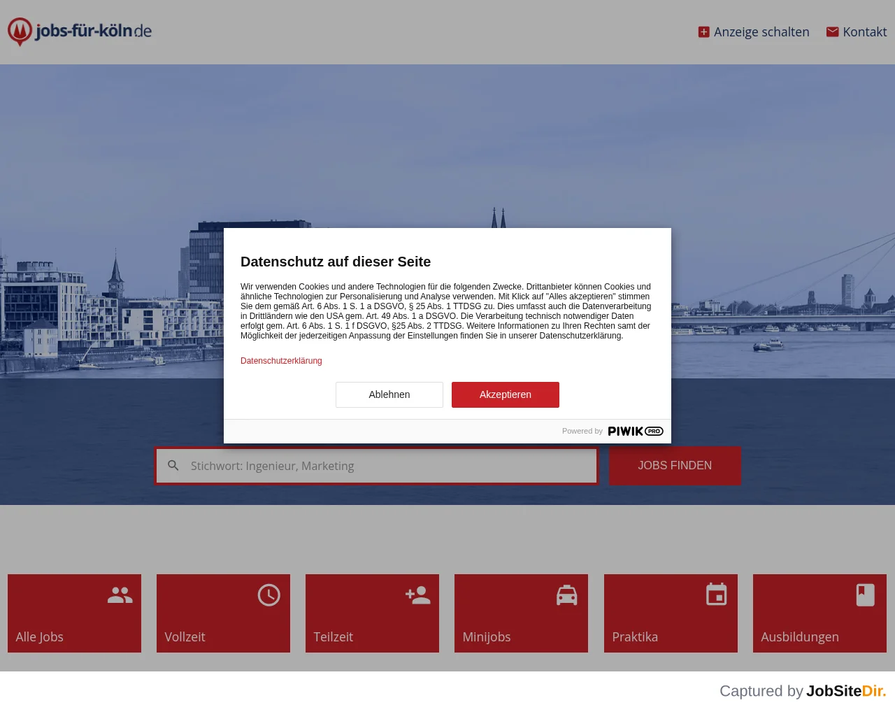 Jobs für Köln website screenshot